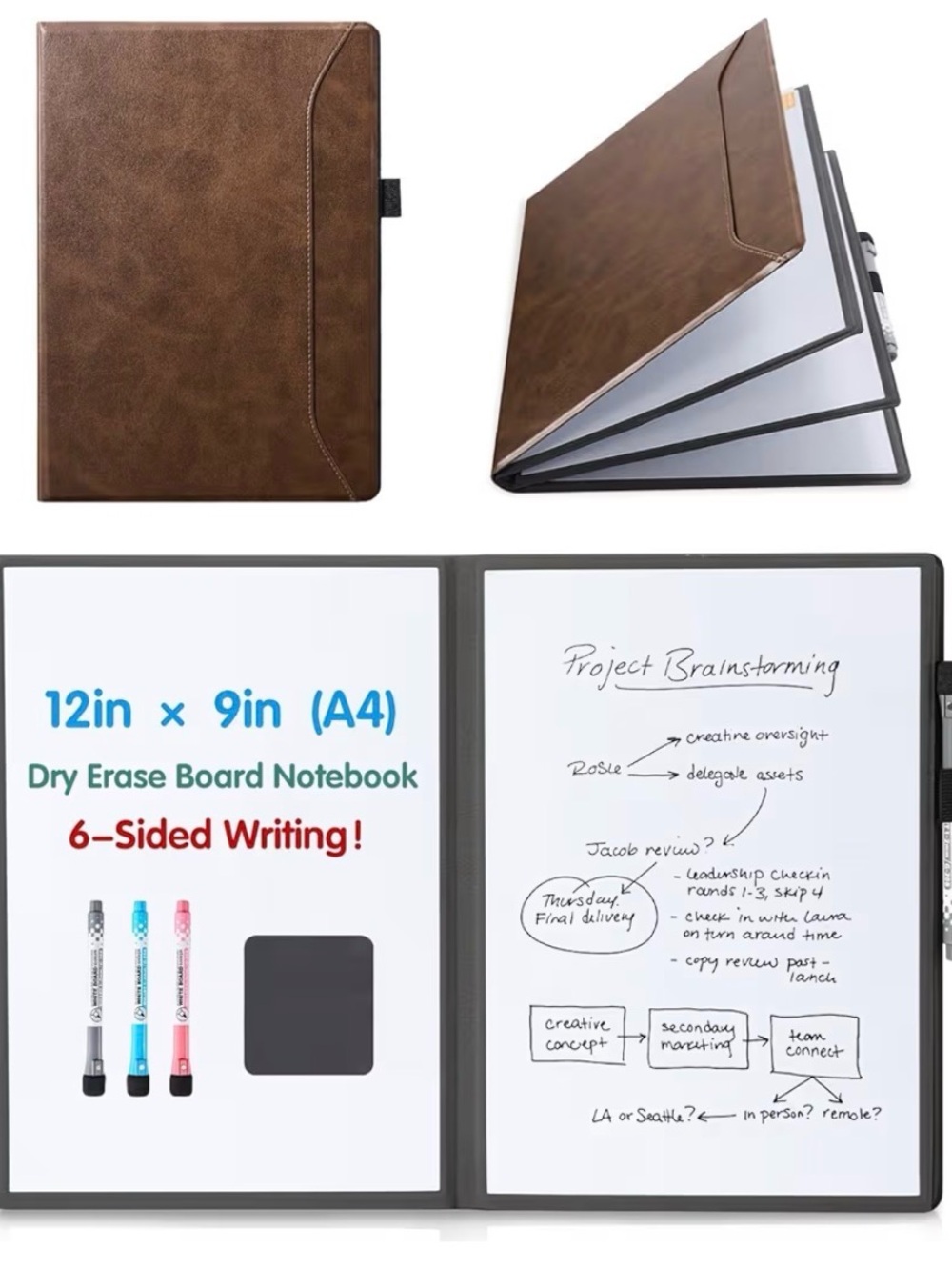 Brown Dry Erase Board Notebook Portfolio for Tablets & Notes - Brown